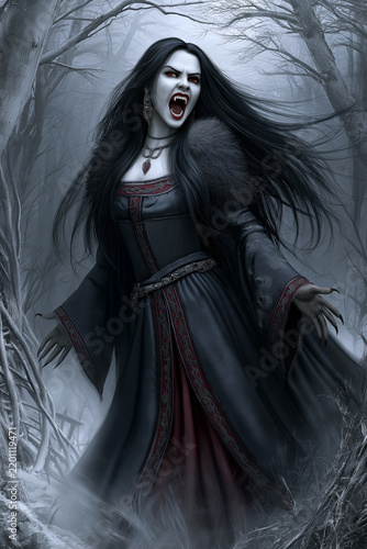 Slavic Goddess Morana Fantasy Illustration, Dark Winter Forest