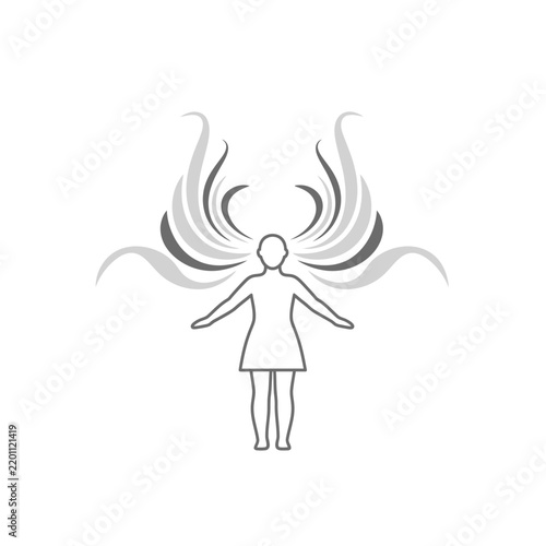 Woman with abstract wings spread wide.
