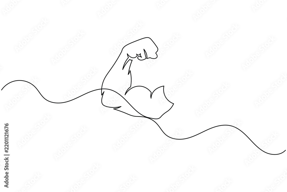 Obraz premium Human arm bicep muscle flexed continuous one line art bodybuilder power vector illustration