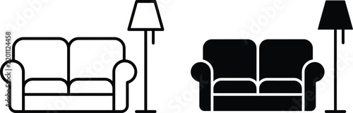 Sofa and floor lamp furniture icons set