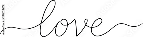 Love word written in a continuous black line style