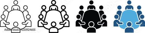Business meeting icon set of people sitting around a table