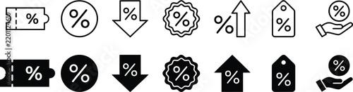 Set of discount percentage and sales icons