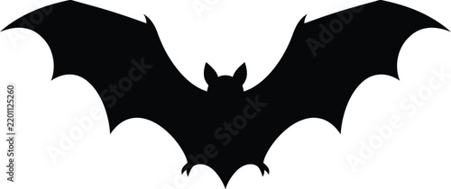 Bat silhouette vector graphic of a flying animal with wings spread, isolated black shape for Halloween design