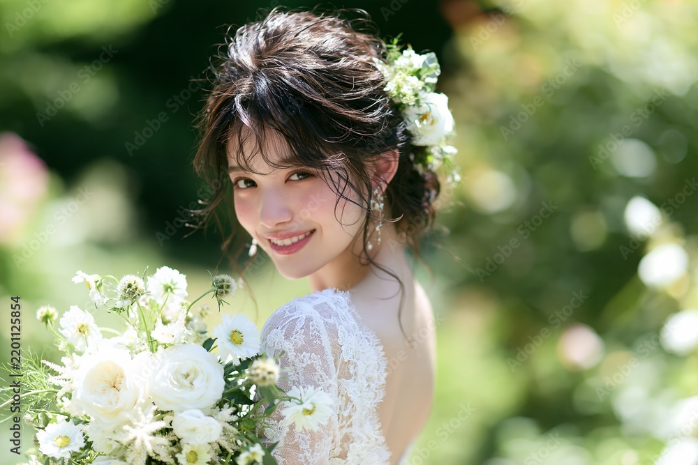 Fototapeta premium 幸せに微笑む日本人花嫁の美しいウェディングフォト