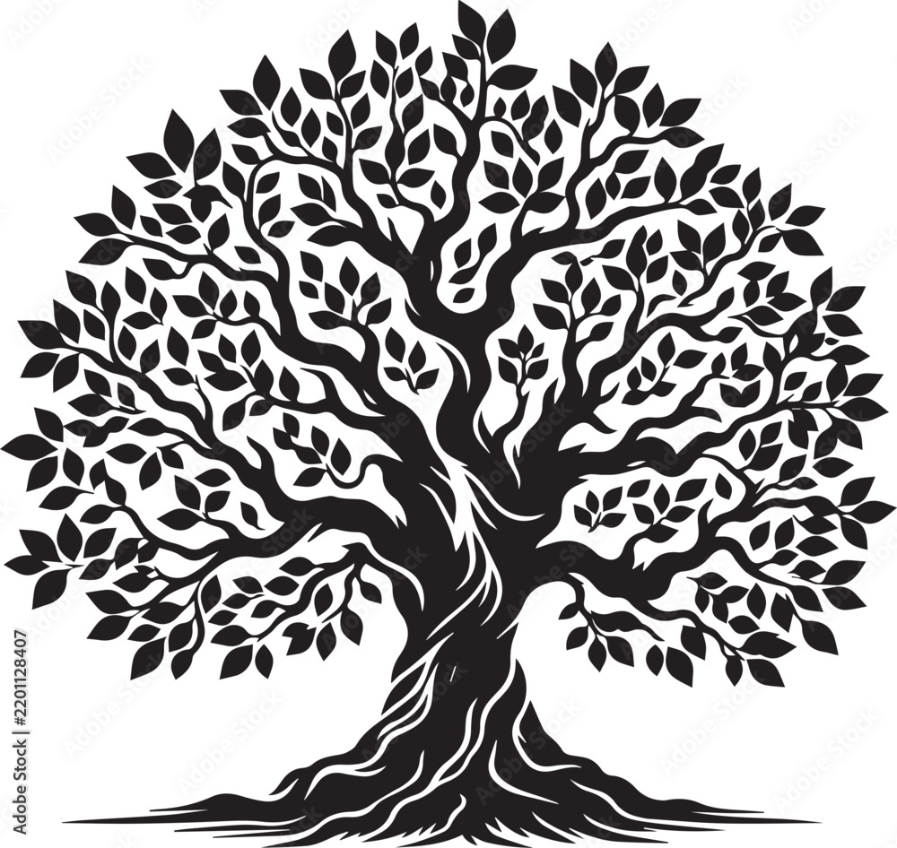Fototapeta premium Elegant Black Tree Silhouette Vector Illustration Isolated on White Background – Nature Logo, Stencil and Cricut Cut File Design