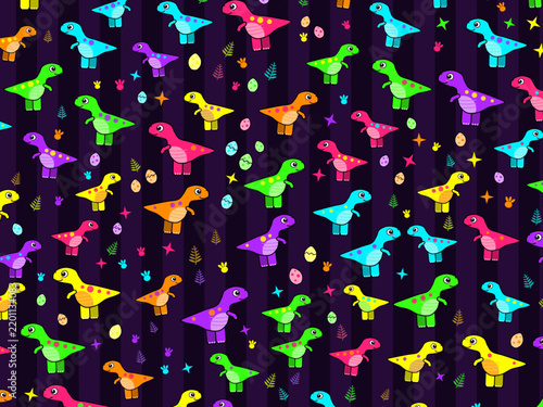 Kawaii T Rex And Triceratops Seamless Pattern