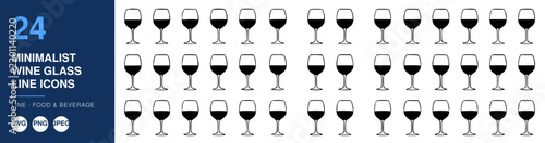Wine Glass Line Icons Set, Minimalist Design, Food and Beverage Illustration, Svg Icons, Simple Graphic Elements.