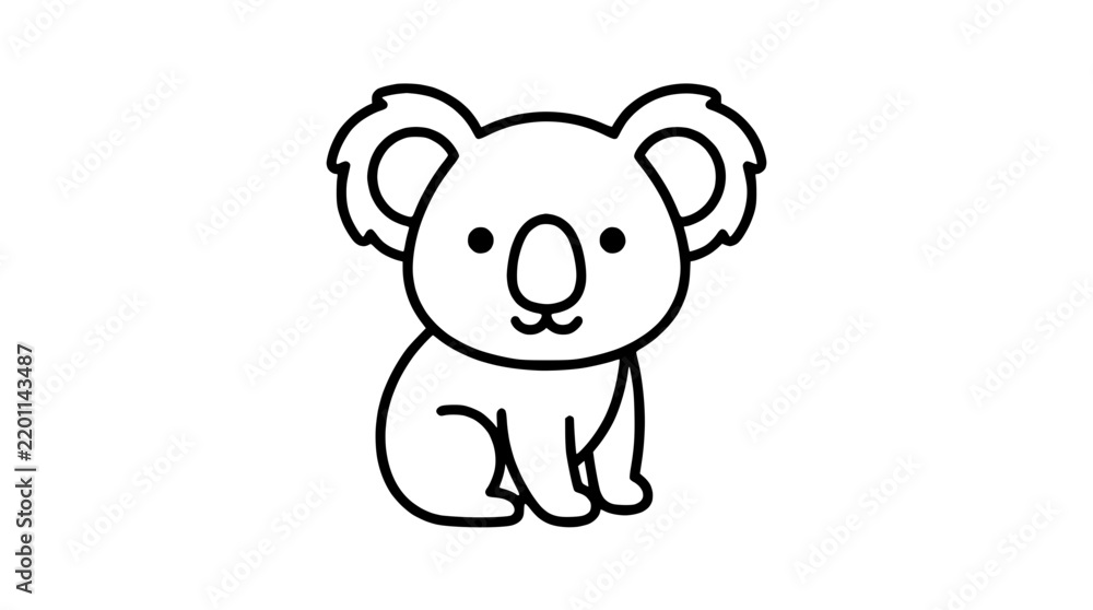 Fototapeta premium Cute sitting koala character line art illustration
