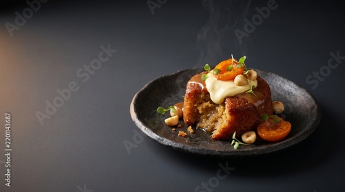 Steaming Hot Traditional South African Malva Pudding with Rich Toffee Sauce