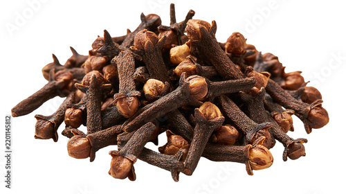 Dried aromatic whole clove spice buds pile