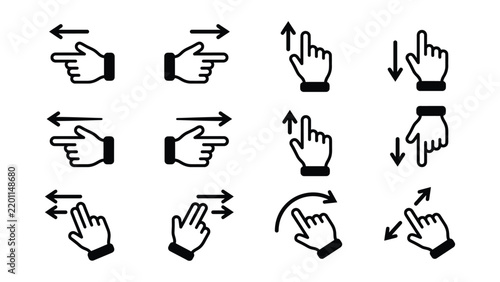 Hand gesture icons showing various directional and interactive mouse movements