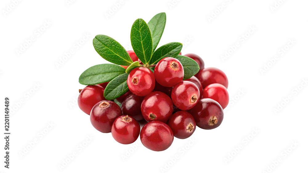 Obraz premium Small pile of fresh raw red cranberries isolated on transparent background