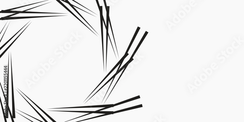 Abstract circular frame design made of black chopsticks vector on white background, perfect for asian food menu template and geometric pattern design.