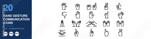 Hand Gesture Communication Icons Set, Line Style Illustrations. Conceptual Design for Communication, Expression