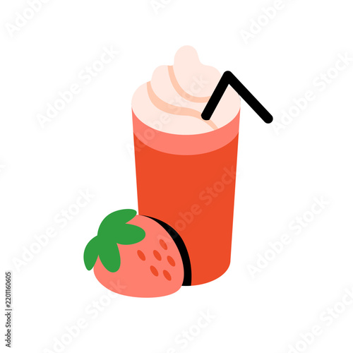 Strawberry Milkshake Flat Vector Illustration - Drink Icon