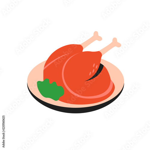Roasted Whole Chicken Flat Vector Illustration - Poultry Icon