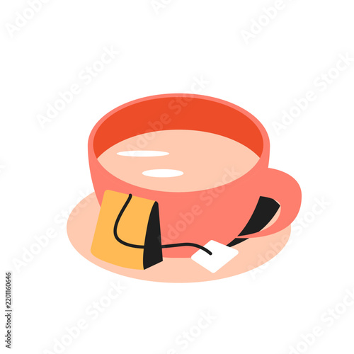 Tea Cup with Tea Bag Flat Vector Illustration - Hot Drink Icon