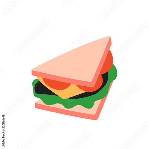 Triangle Sandwich Flat Vector Illustration - Fast Food Icon