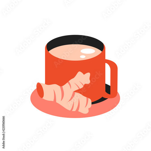 Traditional Herbal Drink Mug Flat Vector Illustration - Ginger Tea Icon