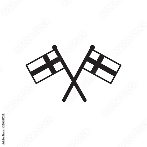 Crossed finnish flag or racing flag icon silhouette vector flat illustration design on white background.Adobe Illustrator Artwork