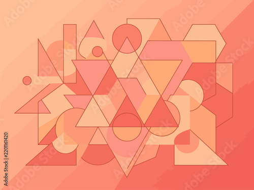 Overlapping Coral Orange Geometric Triangles and Circles Pattern