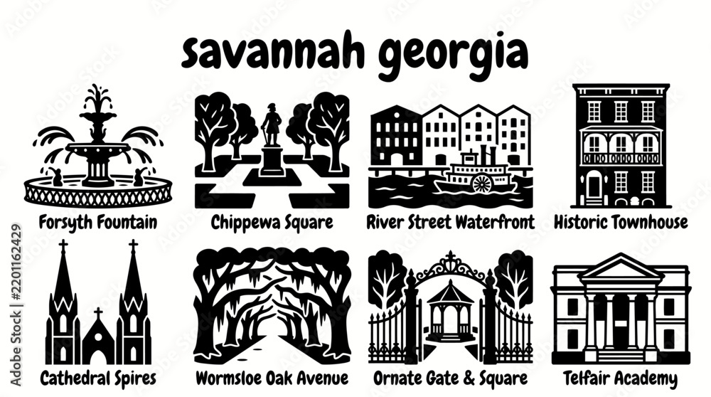 Fototapeta premium savannah georgia historic city architecture tourist destination famous downtown squares waterfront travel tourism heritage culture southern buildings streets river landscape landmark district vacation