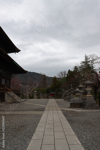 Cultural landmark in Nagano, Japan, featuring historic Zenko-ji Temple buildings and sacred temple grounds