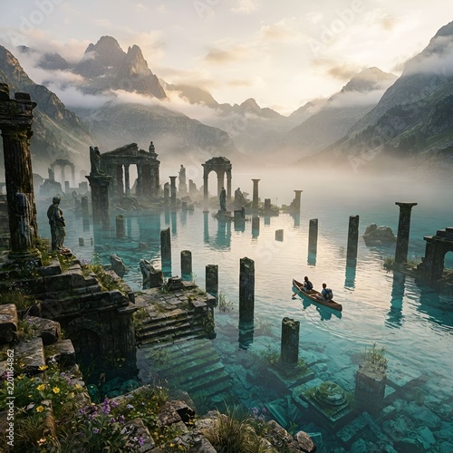 An ancient city submerged underwater