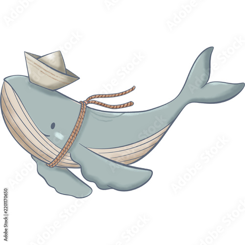 Cute Whale Cartoon Illustration Isolated 