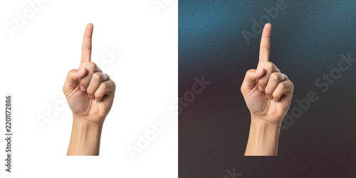 Realistic pointing hand gesture pointing up for educational materials.