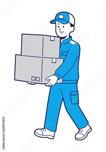 Full-Body Male Delivery Worker Carrying a Package