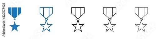 Military medal icon vector set collection for web. Thin line customizable illustration. Contour symbol. Vector isolated outline drawing. Editable stroke