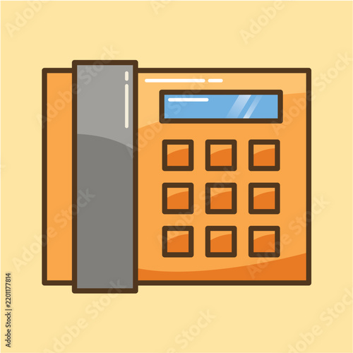 Classic Landline Telephone with Handset, Numeric Keypad and Display Screen Illustration