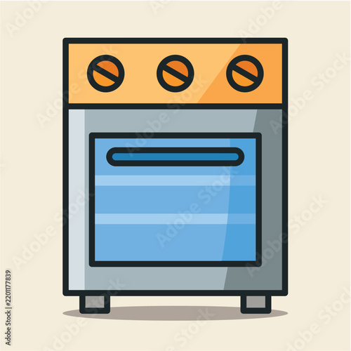 Modern Electric Oven with Glass Door, Control Knobs and Kitchen Appliance Illustration