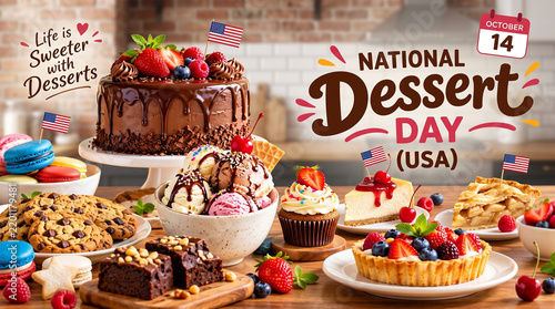 Delicious Assorted Sweet Treats Table Display Celebrating National Dessert Day In America