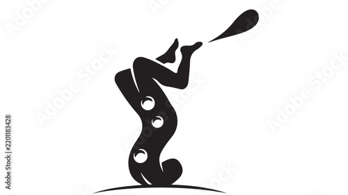 Minimalist black vector silhouette of person doing headstand with bubble details