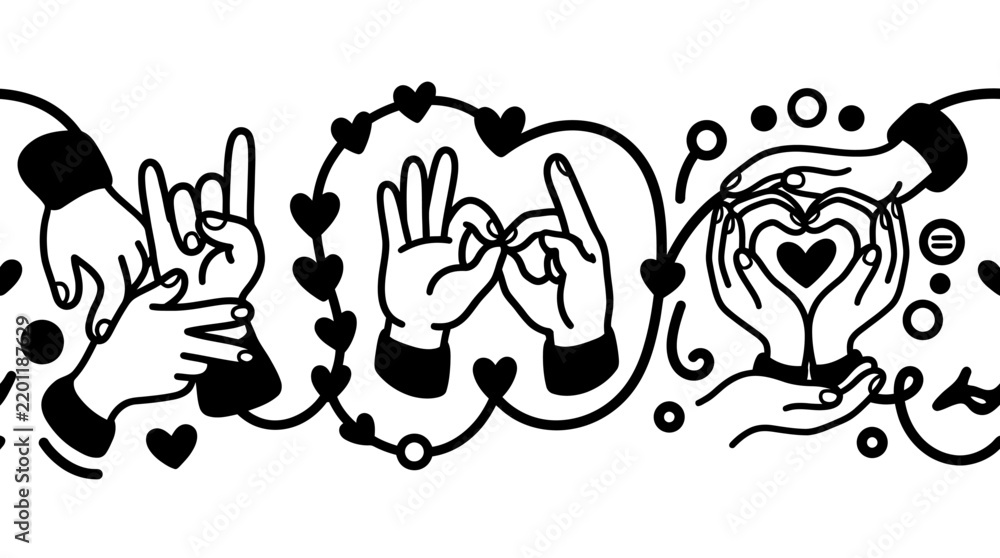 Obraz premium Hand gestures sign language love heart line art vector design