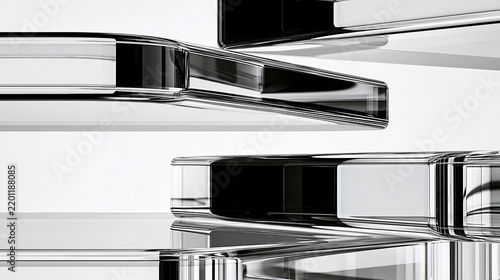 Minimalistic Corporate Glass Blocks Reflecting Light in Precise Geometric Forms
