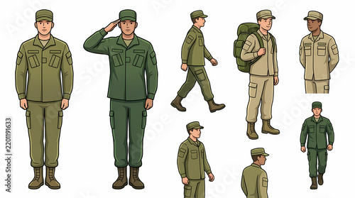 Military soldiers clipart collection in various poses and uniforms