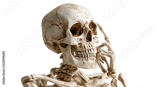 Bild auf Leinwand Human skeleton skull with hand touching chin in a pensive pose