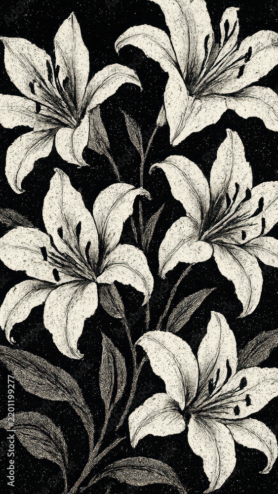 Obraz premium Elegant monochrome floral mobile wallpaper