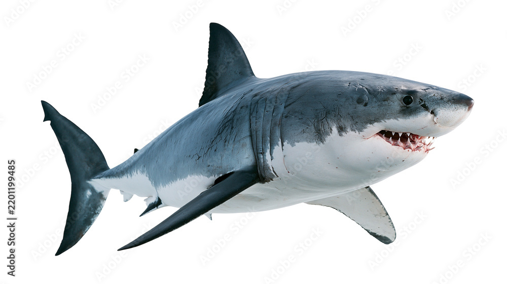 Fototapeta premium Great white shark swimming with open mouth showing sharp teeth