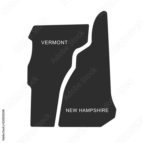 Vermont and New Hampshire State Map Vector Silhouette