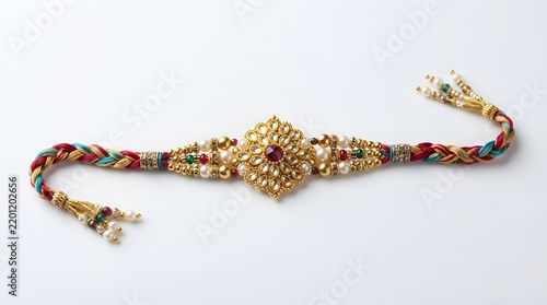 Ornate Golden Traditional Decorative Ornament with Beads and Floral Details