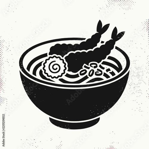 Ramen Bowl With Noodles And Shrimp On Top.