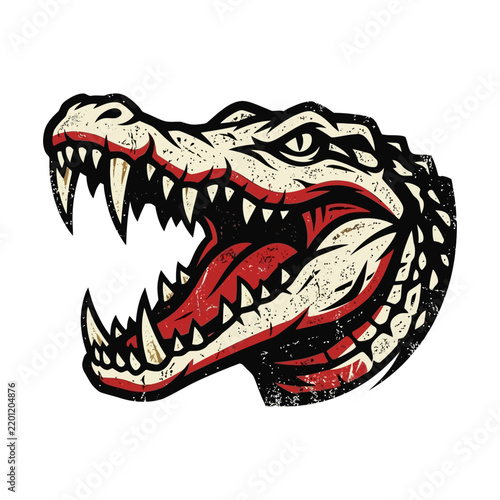 Cartoon Crocodile Head Illustration With Open Mouth.