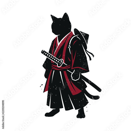 Ninja Cat Warrior in Robe with Katana.