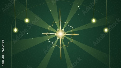 Golden geometric shape disintegrates and reforms against a dark green star filled background disintegration animation abstract loop