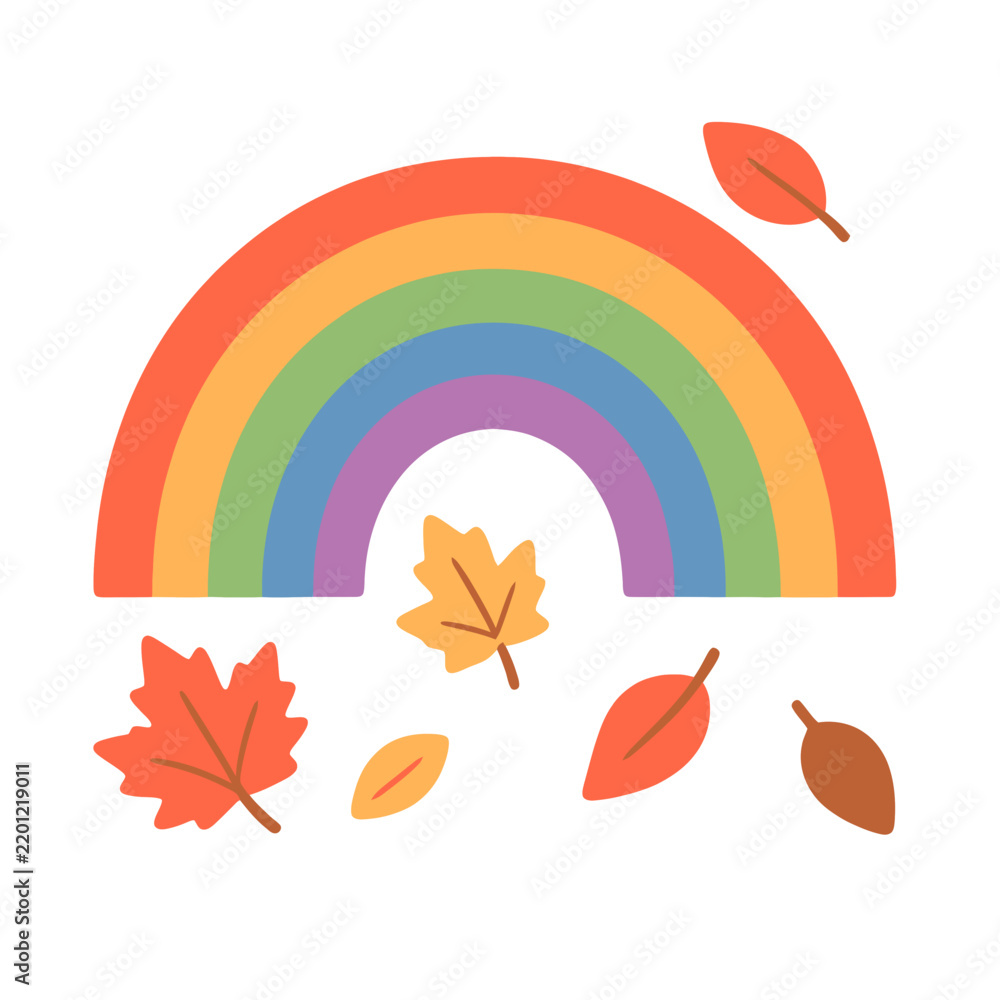 Obraz premium Colorful rainbow with falling autumn leaves